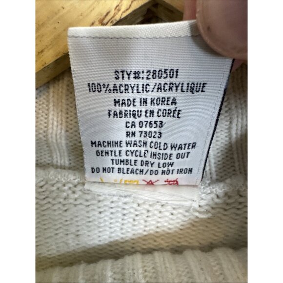 Vintage Y2K EXCO Jeans Turtleneck Sweater Cream Blue Stripe Logo Knit Men’s L - Picture 6 of 6